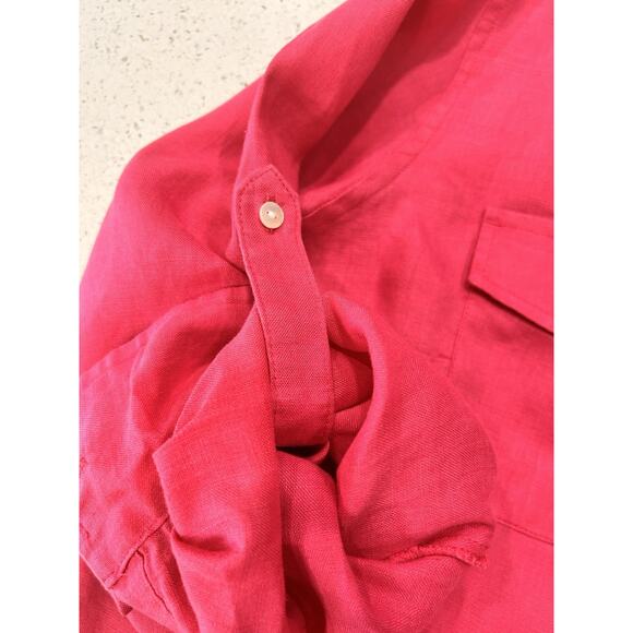 LL Bean 100% Linen XL Button up Shirt Roll Tab Pink Pockets Minimalist City Chic - Picture 5 of 8